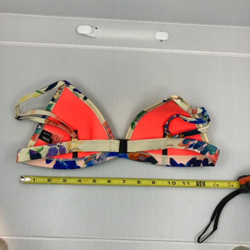 TRIANGL Neoprene Floral Print Triangle Bikini Top M Swim Beach Y2K